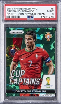 2014 Panini Prizm World Cup "Cup Captains" Green Crystal Prizm #171 Cristiano Ronaldo (#05/25) - PSA MINT 9